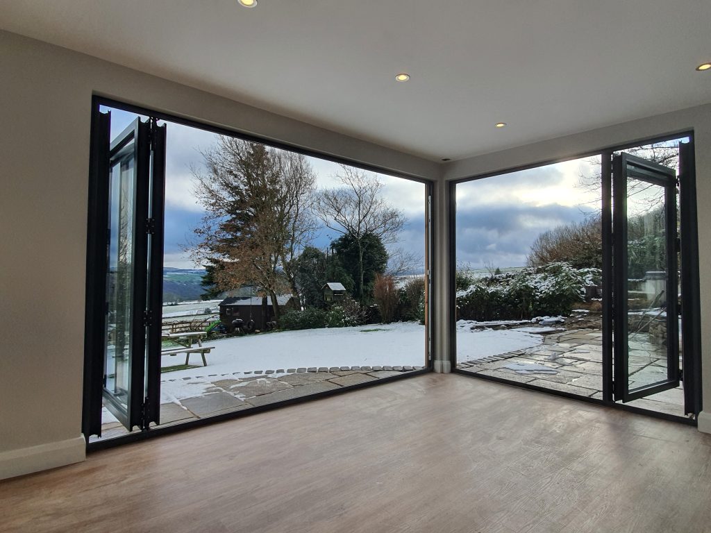 Internal view looking outside of a garden room
